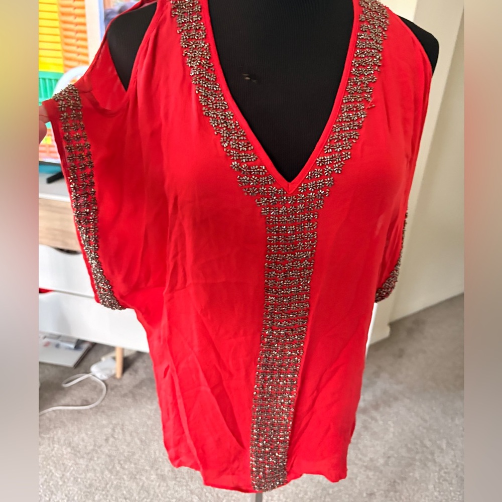 Parker Scarlet Embellished V-Neck Blouse Sz S